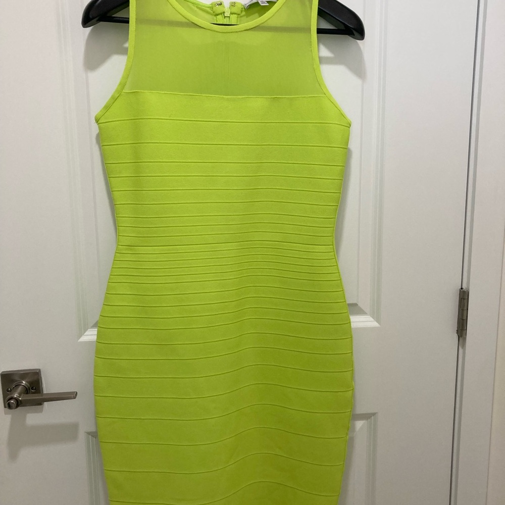 Dress the Population Green Ribbed Cut Out Midi Dress